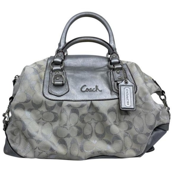 Coach Handbags - coach silver beige fabric shoulder bag